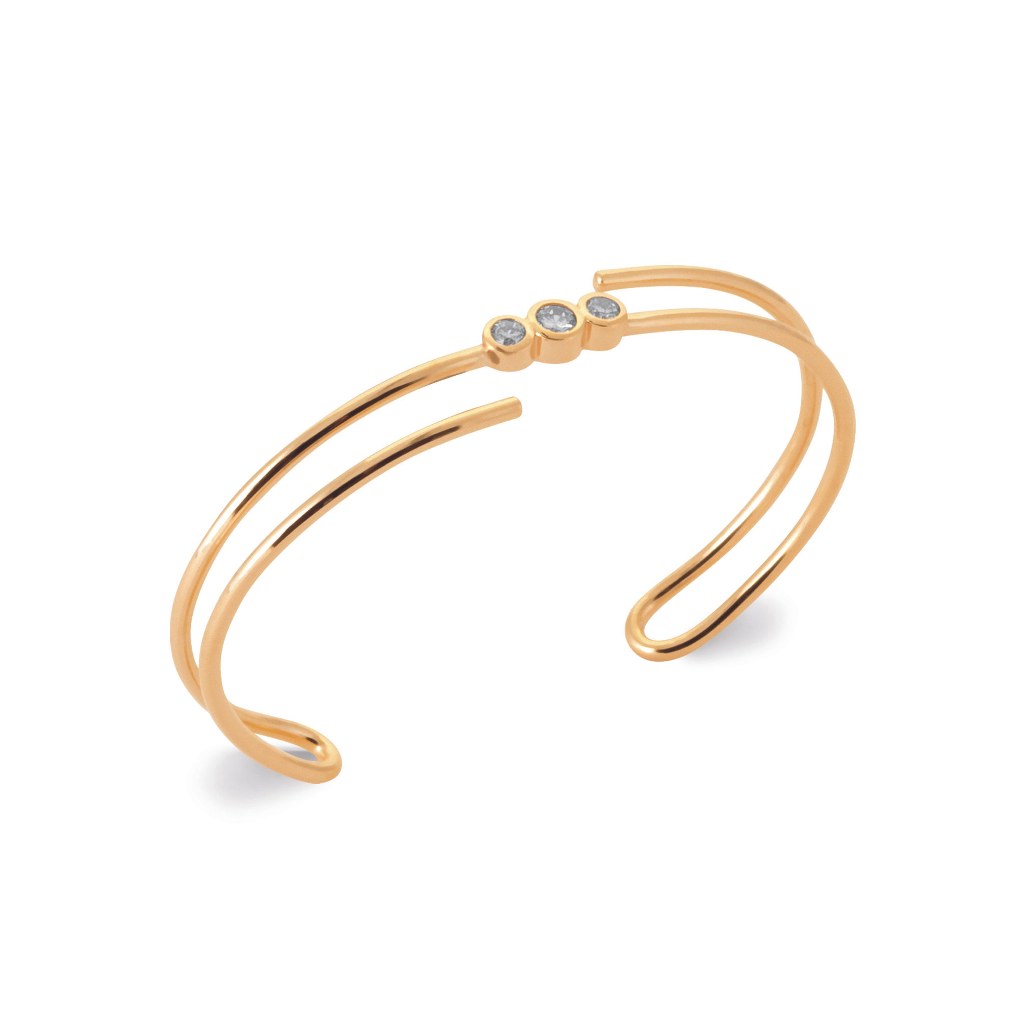 Bracelet jonc 3 rangs plaqué or et zirconium