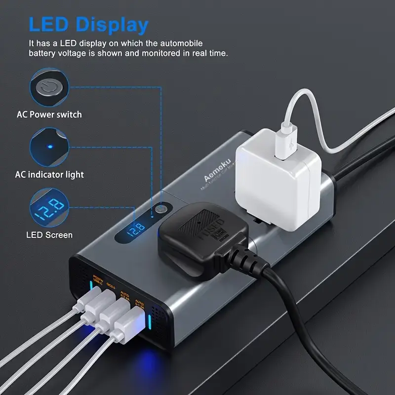 Thumbnail: 200W Car Inverter Compatible with 12V/24V, Universal 220V Socket, PD Fast Charge