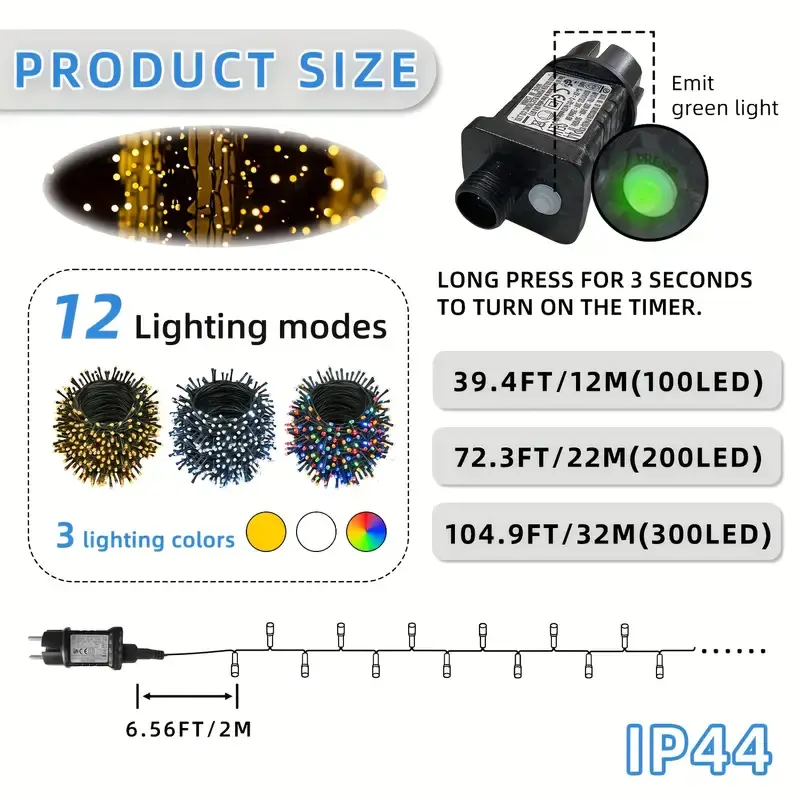Thumbnail: 32/22/12m 8-Mode Outdoor String Lights with 12 Modes, Plug-in Indoor/Outdoor