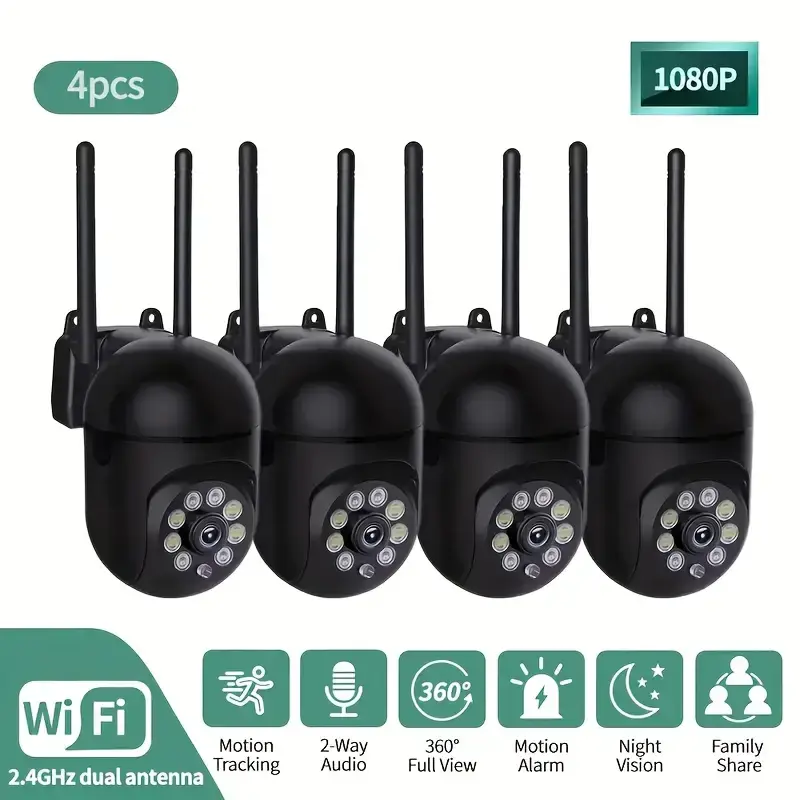 Thumbnail: 4 units of 360° pan-tilt wireless cameras with 1080P full HD  | USB power supply