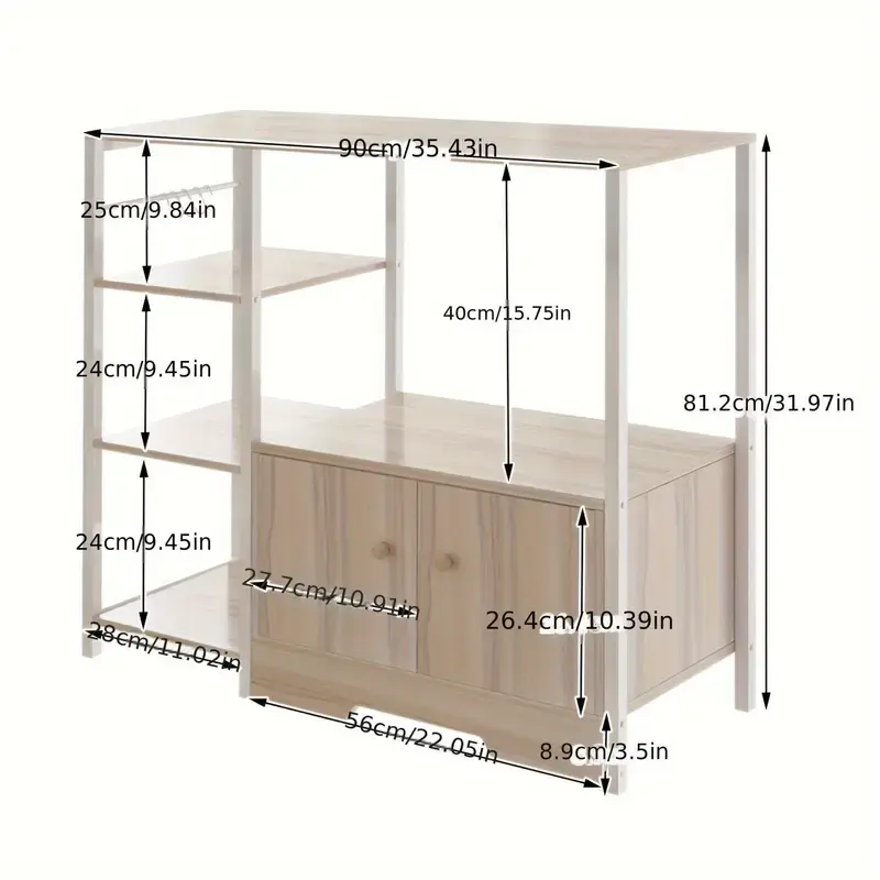 Thumbnail: LAFULAIFU 3-Tier Kitchen Storage Rack with Microwave Cabinet, Hooks for Coffee