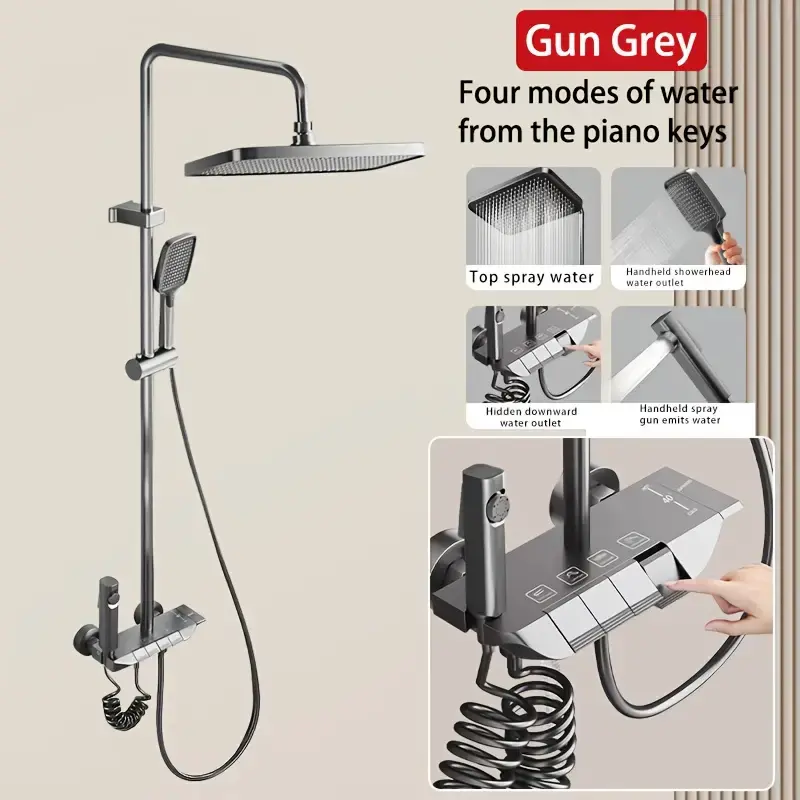 Thumbnail: 1pc Luxury Space-Saving Aluminum Shower System with Dual Handheld & Rainfall