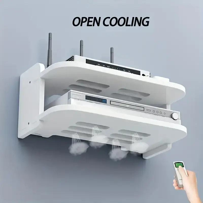 Thumbnail: 1pc Space-saving Wall Mount, PP Material, Router and TV Set-top Box Storage Rack
