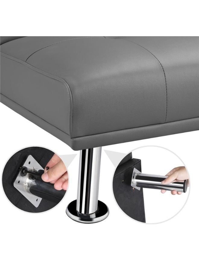 Thumbnail: Futon Sofa Bed, Faux Leather Lounge Couch for Living Room, Convertible Upholster