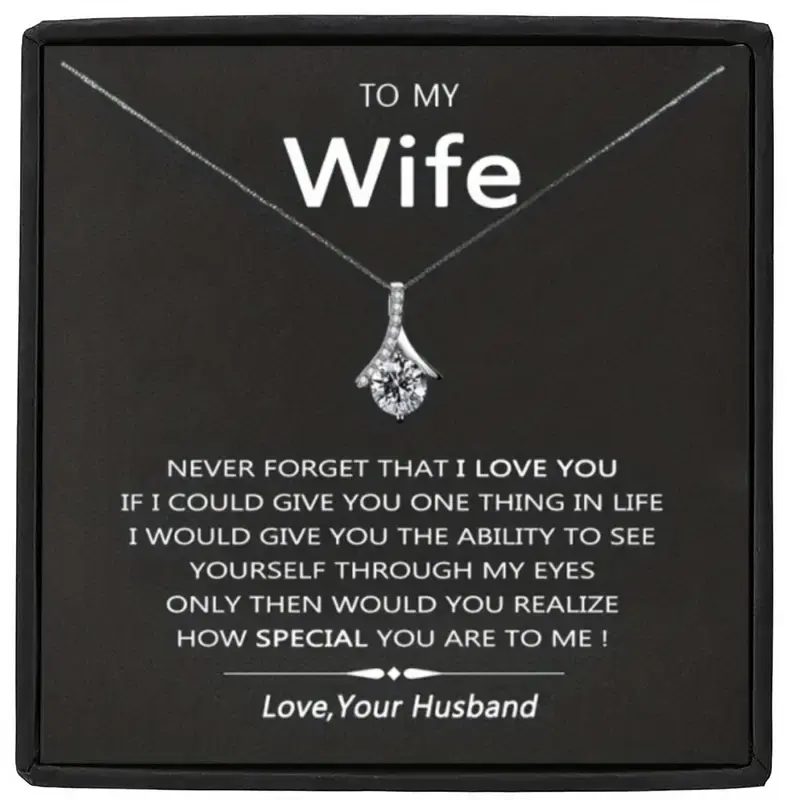Thumbnail: Trendy Elegant Rhinestone Pendant Necklace With Message Card Gift Box