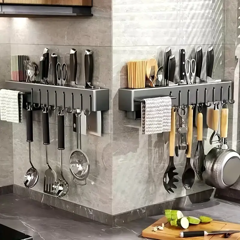 Thumbnail: 1pc Multifunctional Wall-mounted Kitchen Storage Rack
