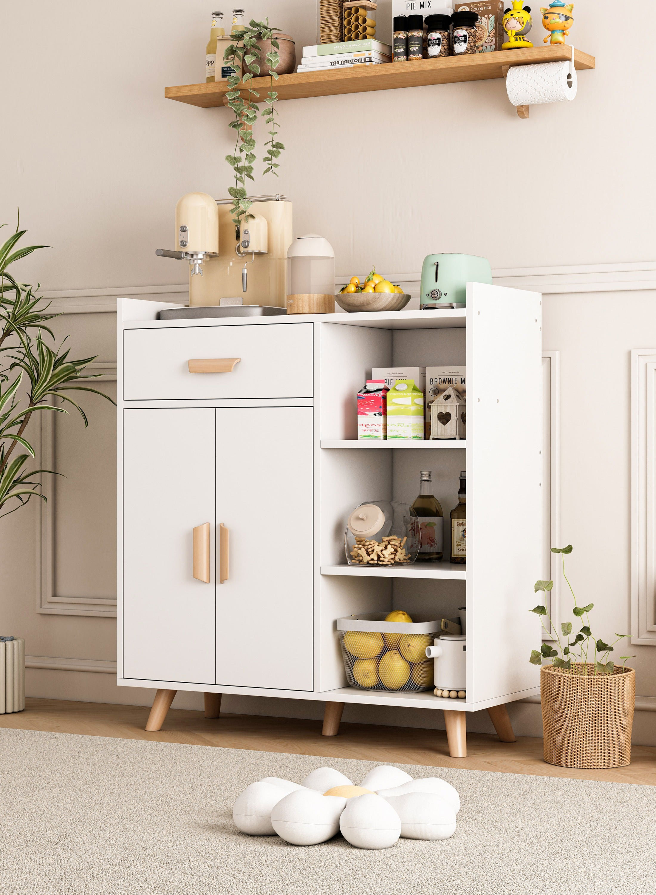 Coffee Bar Cabinet with Storage Drawer Coffee Stand Buffet Sideboard