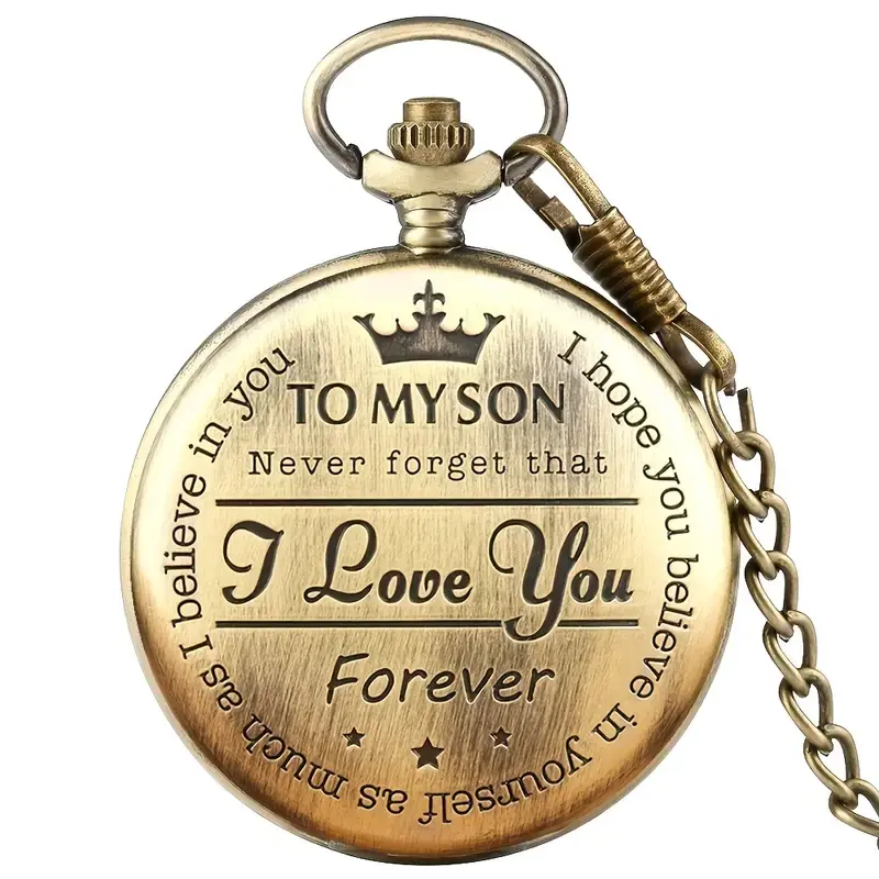 Thumbnail: Love You Forever" Vintage Quartz Pocket Watch - Perfect Gift for Son, Stainless 
