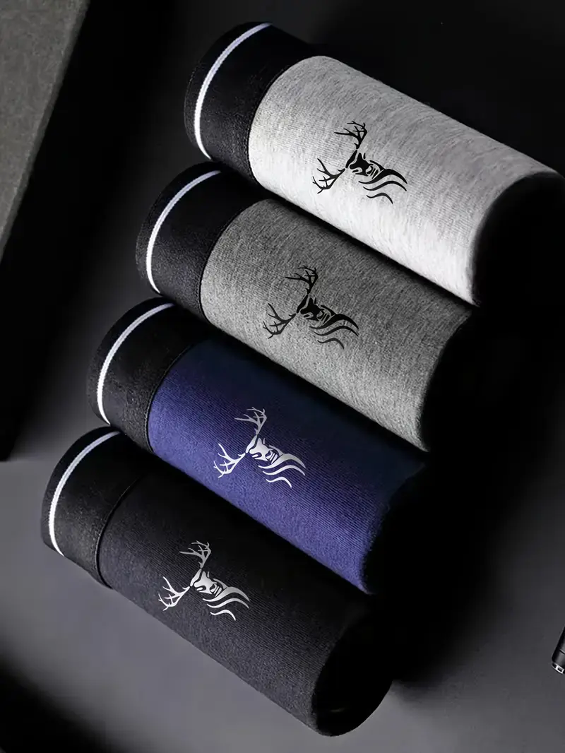 Thumbnail: [Deer Head Boxers] 4-Pack Men's Deer Head Print Boxer Briefs | Stretch Fabric