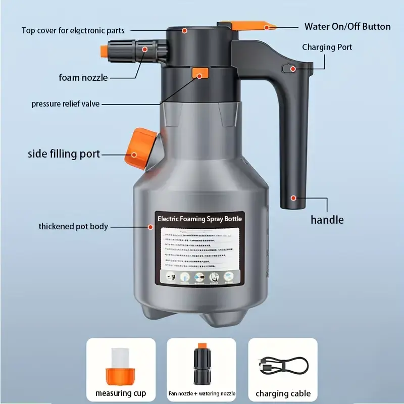 Thumbnail: Electric Car Wash Foam Spray Can, Handheld High-Pressure Cleaning Gun, 67.63-oun