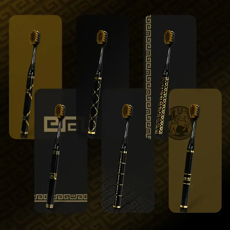 Thumbnail: 6-Pack Black Golden Series Luxury Adult Toothbrushes - Soft Nylon Bristles