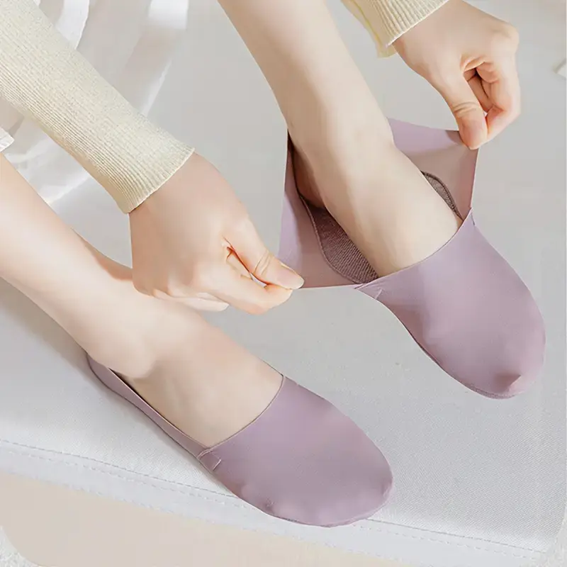 Thumbnail: 2-Pair Ladies’ Non-Slip Breathable No-Show Boat Socks | Reinforced Heel