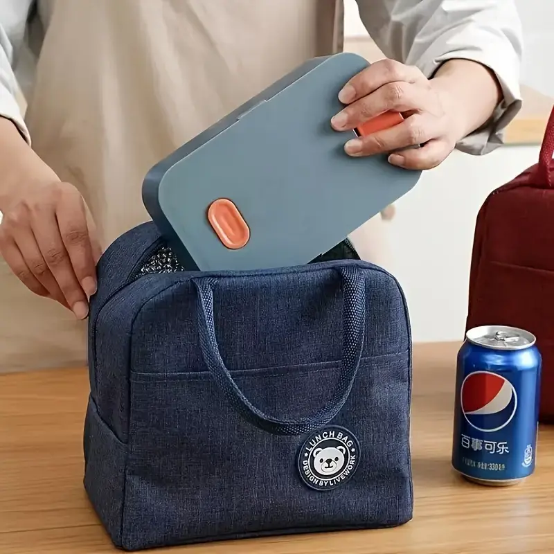 Thumbnail: Insulated Lunch Bag with Bear Pattern, Non-Woven Thermal Bento Tote, 