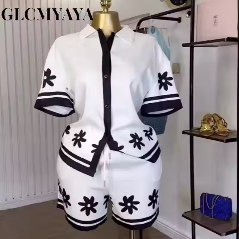 Thumbnail: GLCMYAYA Women's Side Set Floral Printed Half Sleeve Shirt Blouses & Shorts 2025