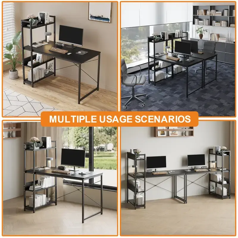 Thumbnail: LAFULAIFU Modern 4-Tier White Computer Desk with Shelves - Ergonomic 110x50x72cm