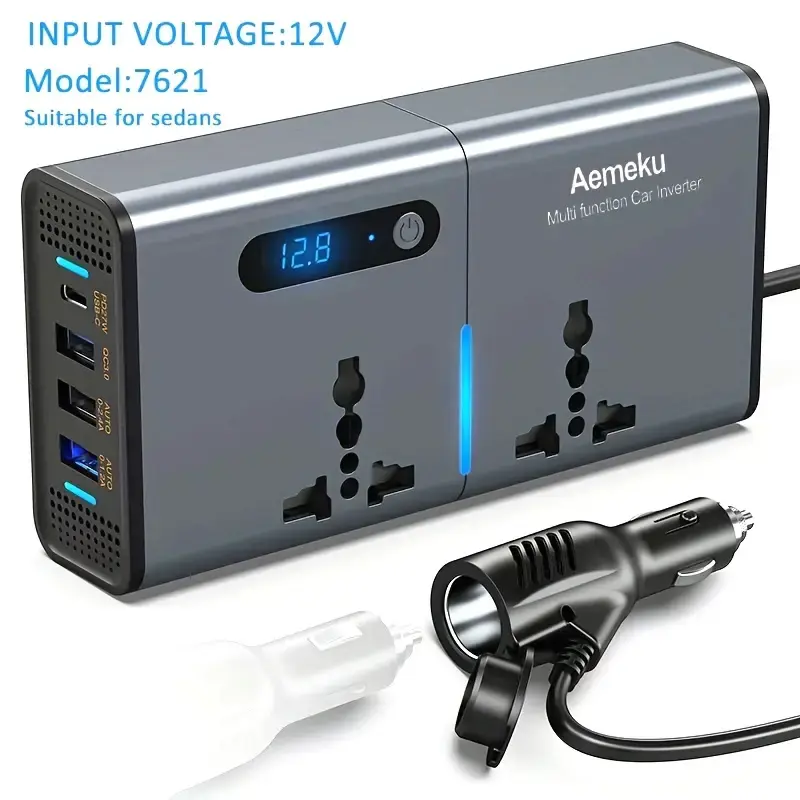 Thumbnail: 200W Car Inverter Compatible with 12V/24V, Universal 220V Socket, PD Fast Charge