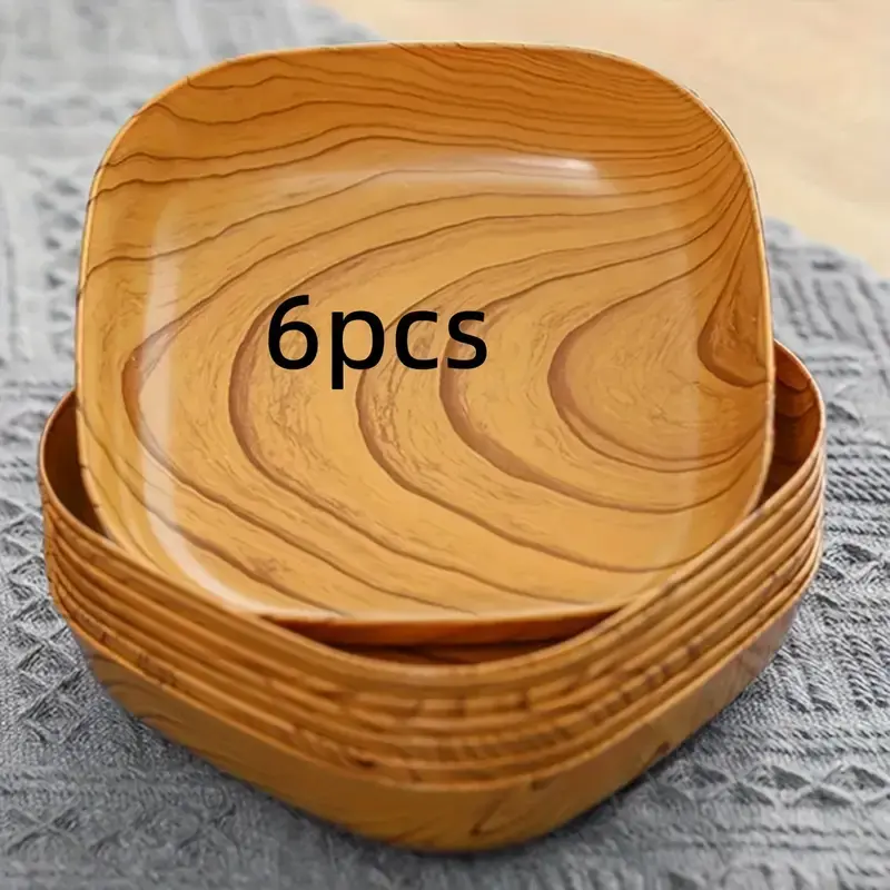 Thumbnail: 2/6pcs Reusable Imitation Wood Plastic Tray for Sushi, Appetizers, Desserts,