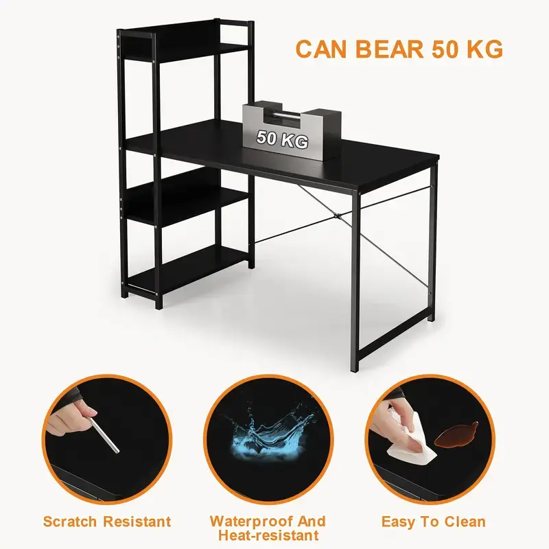 Thumbnail: LAFULAIFU Modern 4-Tier White Computer Desk with Shelves - Ergonomic 110x50x72cm
