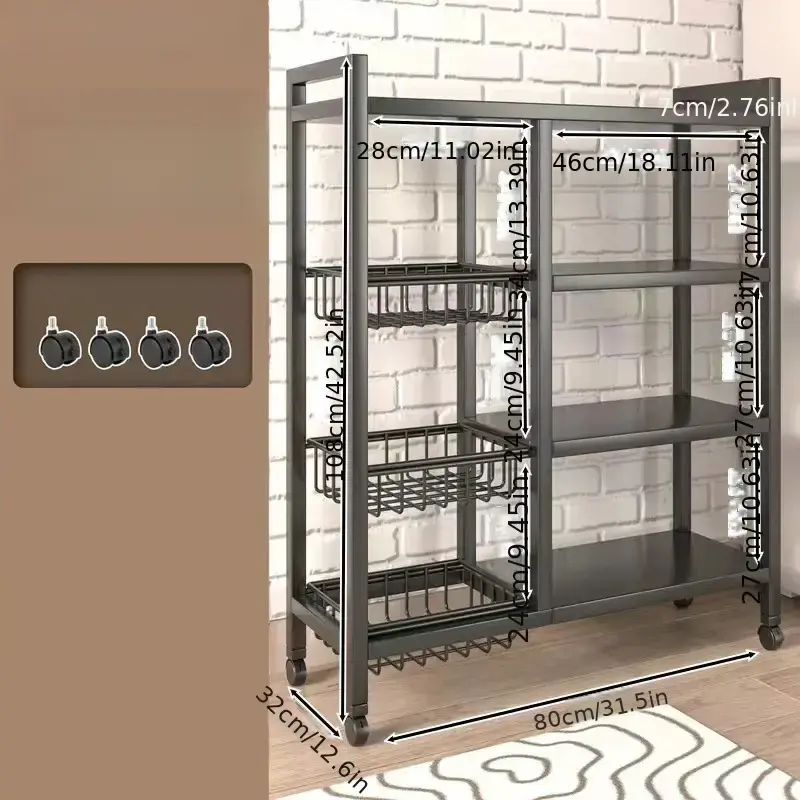 Thumbnail: Kitchen Floor-standing Multi-layer Storage Rack, Movable Storage Rack