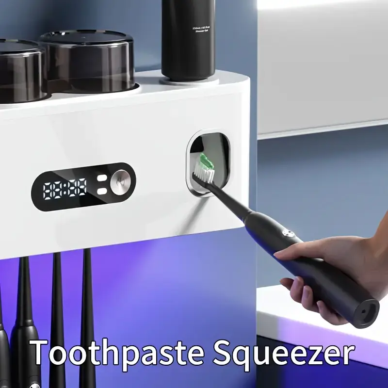 Thumbnail: 1 Smart Toothbrush Sanitizer with 2 Cups Automatic Toothpaste Dispenser, 5-Slot 