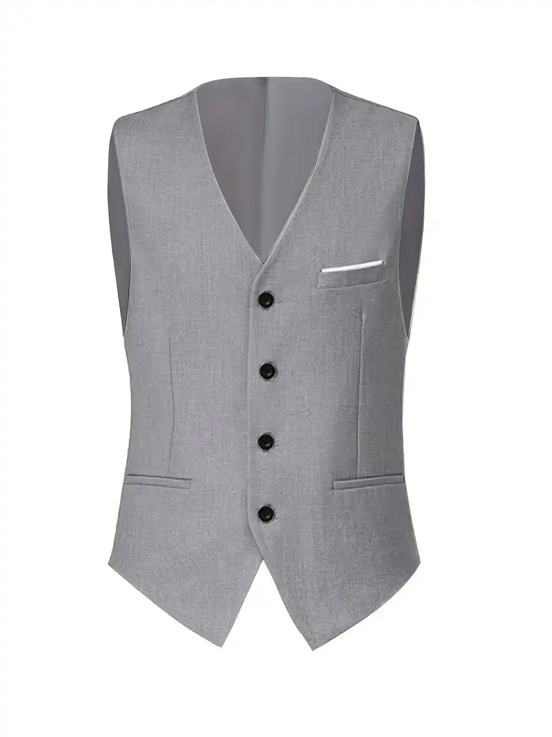 Thumbnail: Gray Men'S Premium Three-Piece Suit Set, Plus Size Suits with Pants and Vest
