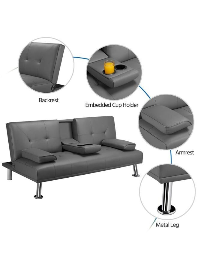 Thumbnail: Futon Sofa Bed, Faux Leather Lounge Couch for Living Room, Convertible Upholster