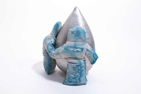 Cast aluminum, premium muslin, thread, sand, water, and India ink. 