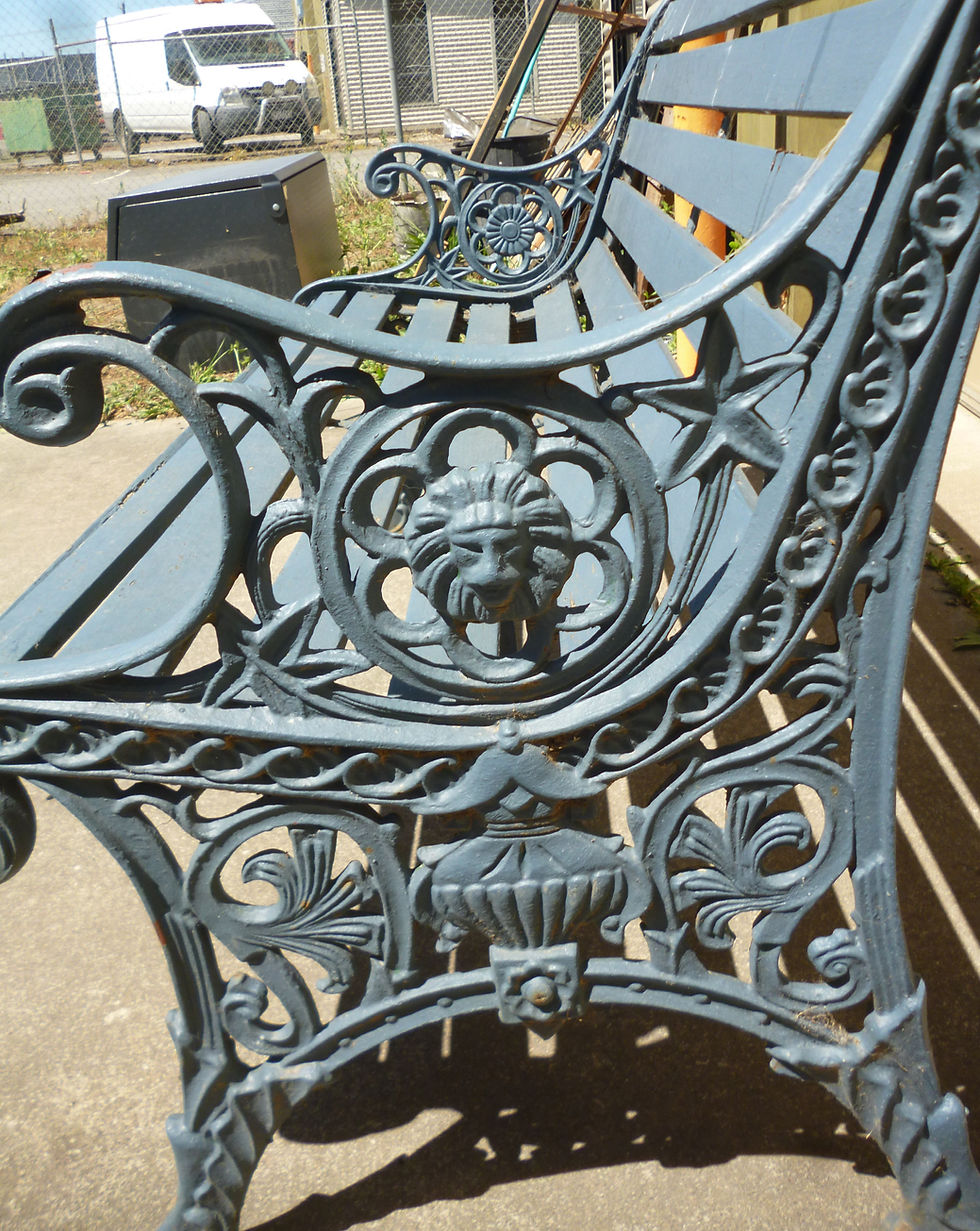 Thumbnail: Retro cast iron & hardwood garden seat