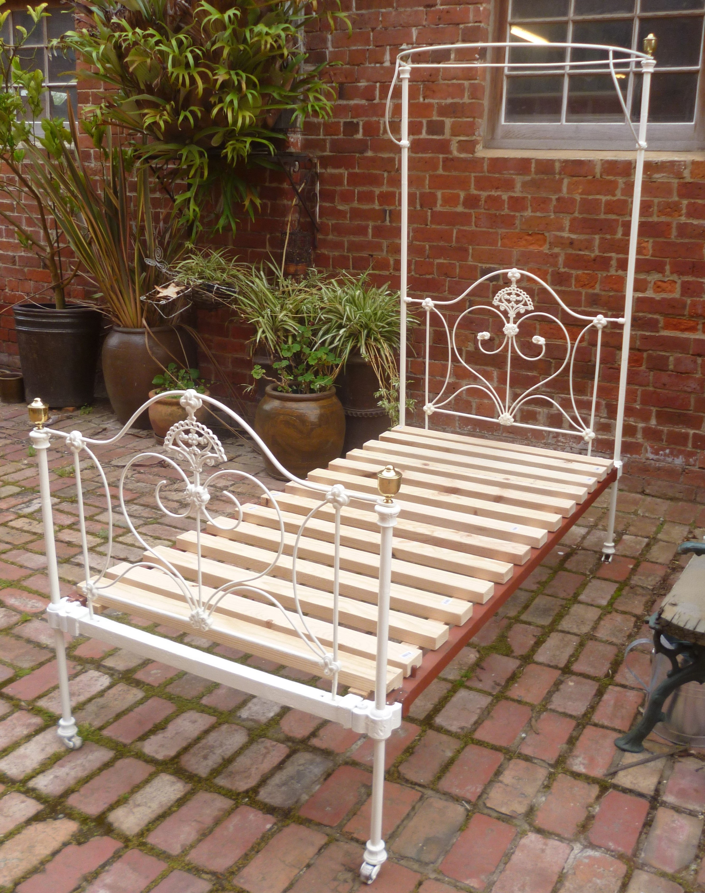 Victorian fancy cast half tester single bed