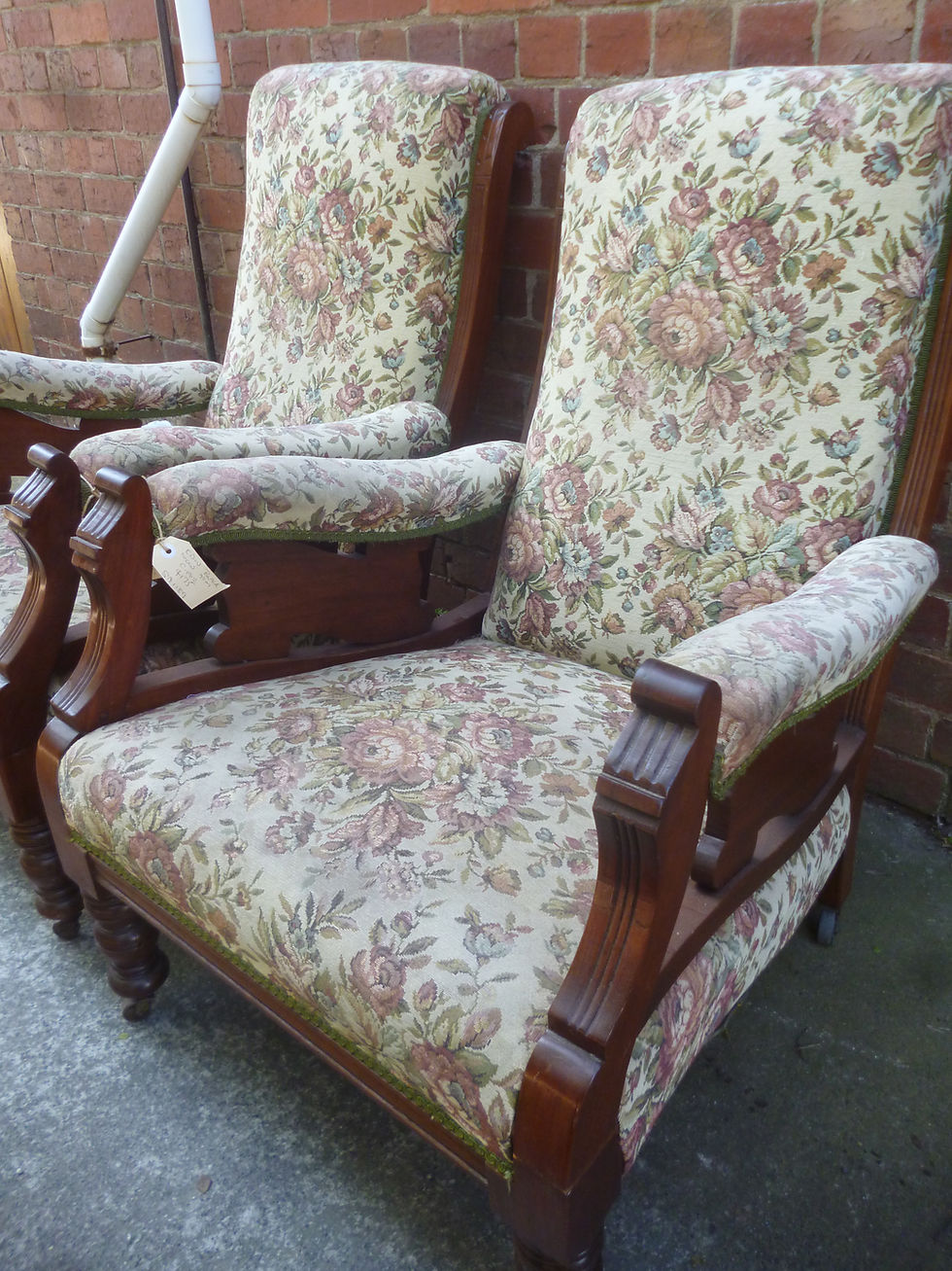 Thumbnail: Pair of Edwardian blackwood arm chairs