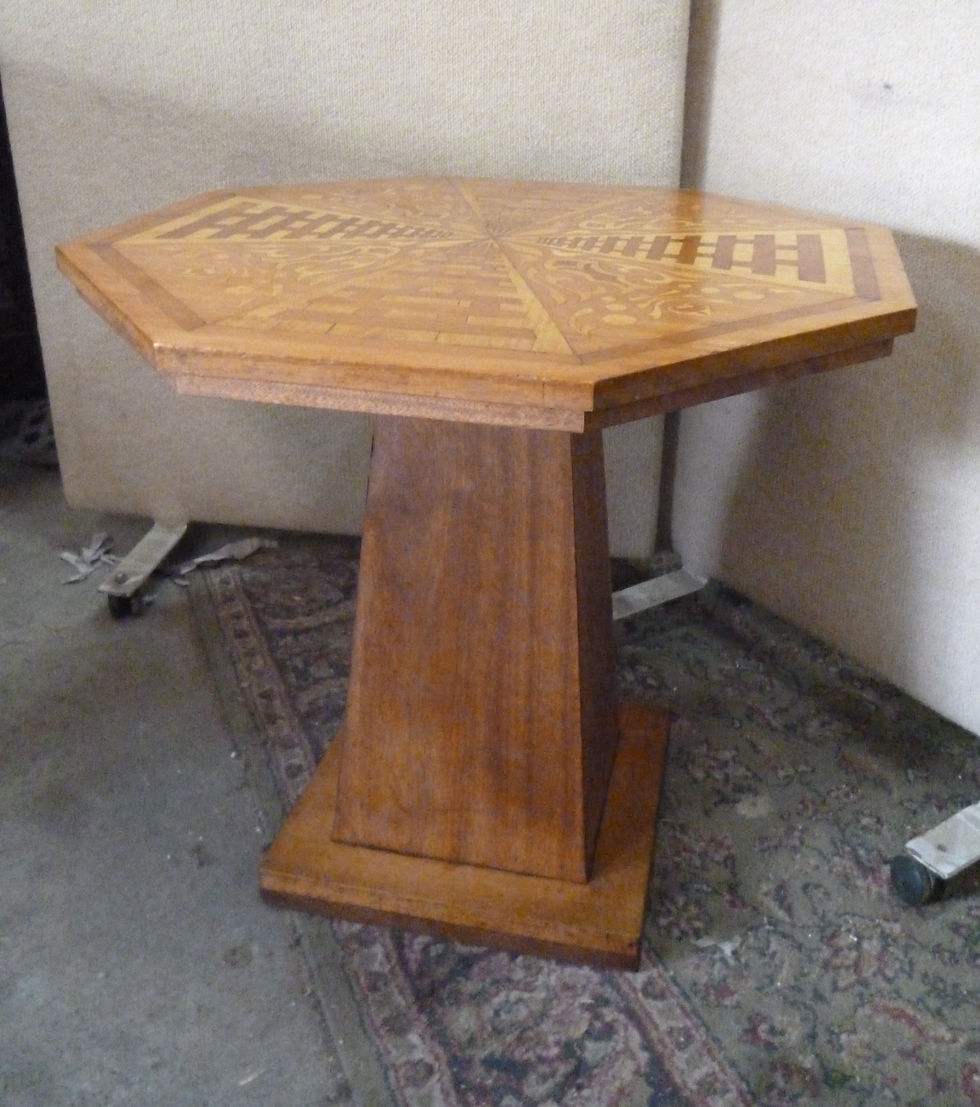 Thumbnail: Unusual octagonal table inlaid with hardwood