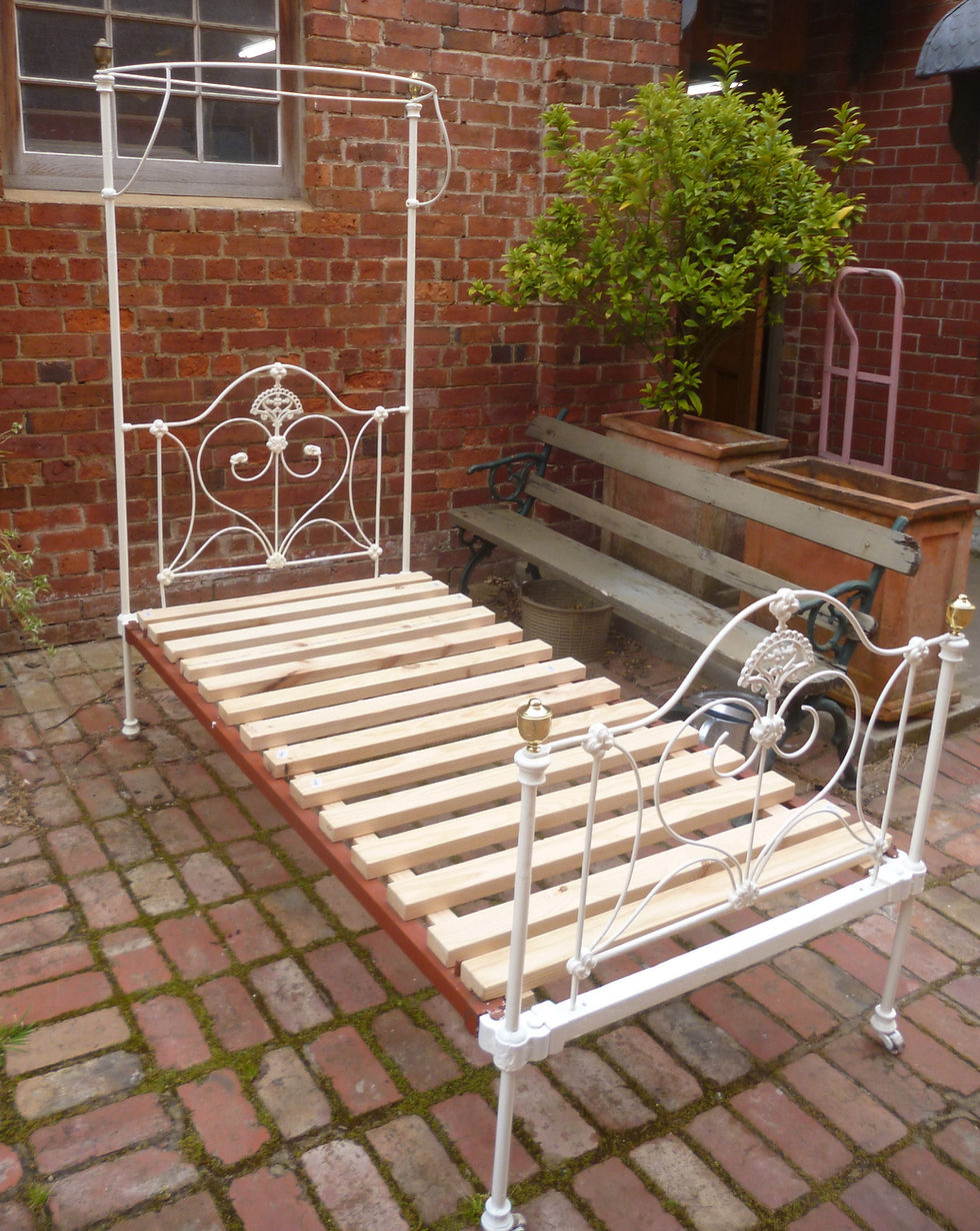 Thumbnail: Victorian fancy cast half tester single bed