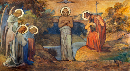 fresco of Baptism of Jesus in church kostel Svatého Václava by S. G. Rudl (1900)