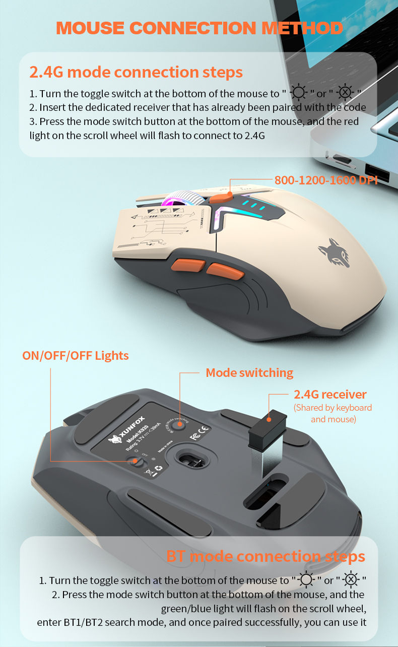 Thumbnail: XUNFOX K920Wireless dual-mode Bluetooth keyboard and mouse set game office lapto