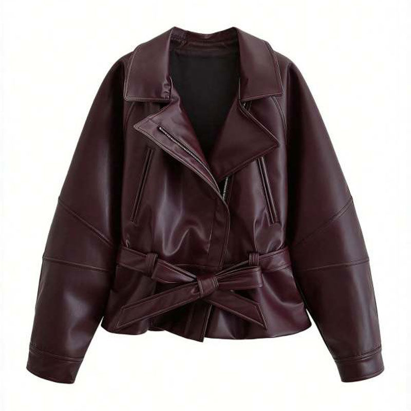 Thumbnail: HH Women Fashion Black Short Faux Leather Trench Coat Long Sleeve Lapel Jacket W