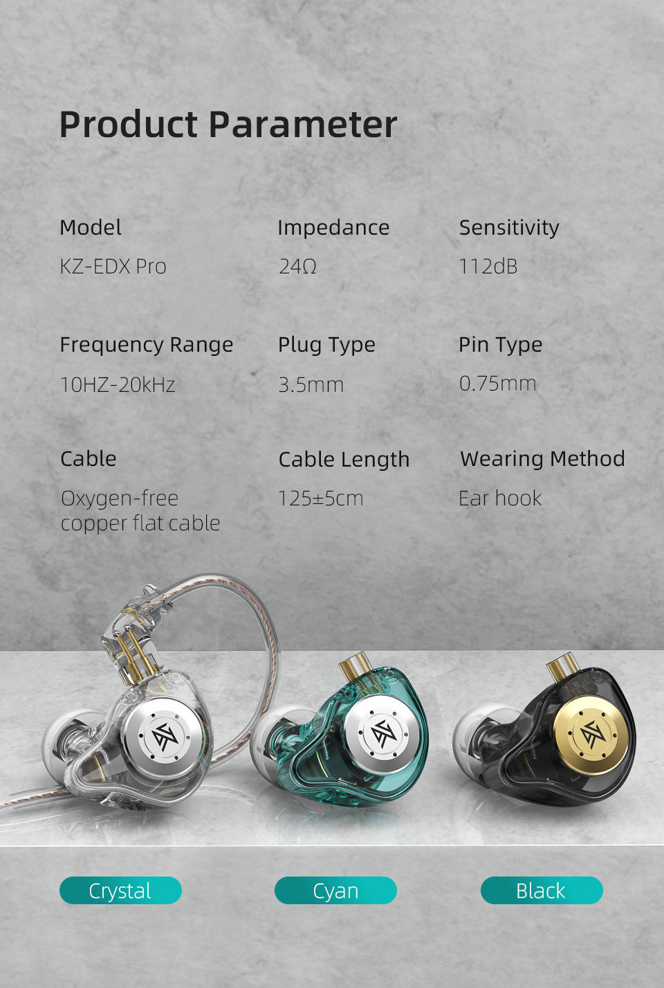 Thumbnail: KZ EDX PRO Headphone Metal Wired Earphone HiFi Bass Music DJ Earbuds In Ear Moni