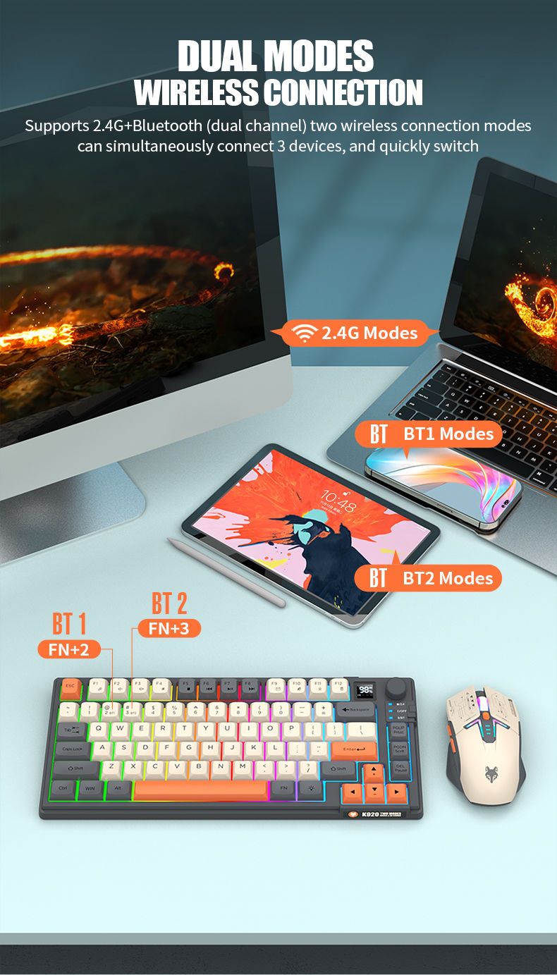 Thumbnail: XUNFOX K920Wireless dual-mode Bluetooth keyboard and mouse set game office lapto