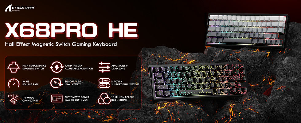 Thumbnail: ATTACK SHARK X68PRO HE 60% Wireless Rapid Trigger Gaming Keyboard,Adjustable Act