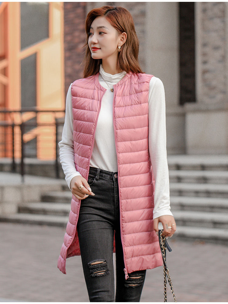 Thumbnail: 2022 Autumn Winter Ultra Light White Duck Down Vest Jacket Women O Neck Long Wai