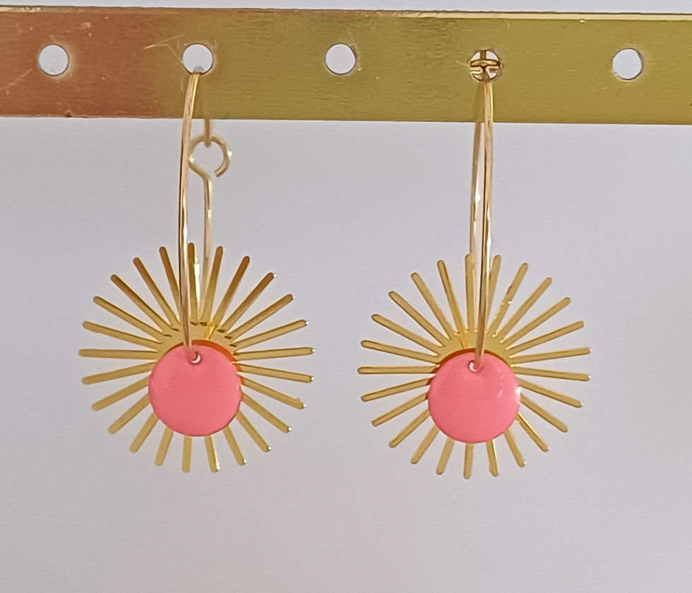 Miniature : Boucles d'oreilles créoles soleil rose vif