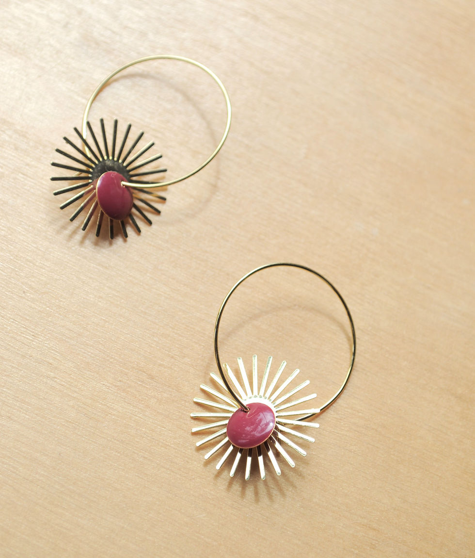 Boucles d'oreilles Sane Création de type créoles soleil bordeaux