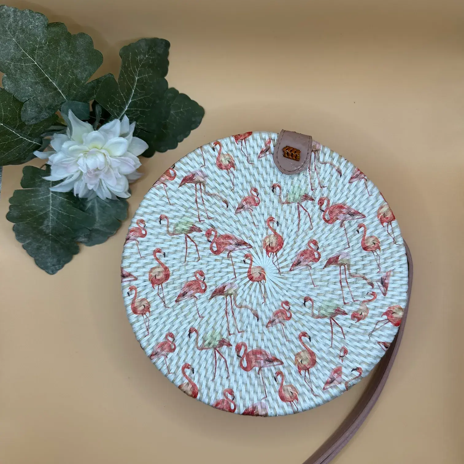 Classic Authentic Bali Handwoven Rattan Bag - Flamingo