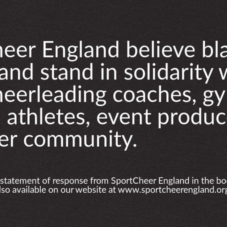SportCheer England statement of support for black cheerleading coaches, gym owners, athletes, event 