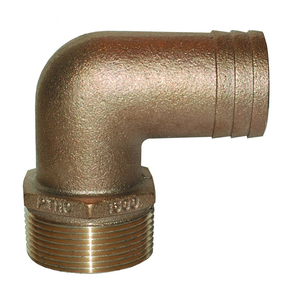 GROCO 1-1/2" NPT x 1-1/2" ID Bronze 90 Degree Pipe to Hose Fitting Standard Flow