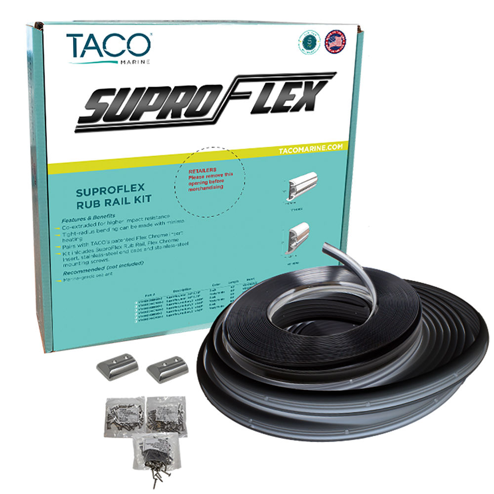TACO SuproFlex Rub Rail Kit - Black w/Flex Chrome Insert - 2"H x 29/32"W x 80'L