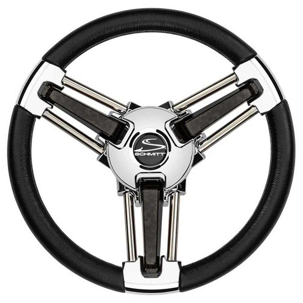Schmitt Marine Burano Wheel 14" 3/4" Tapered Shaft Black Polyurethane w/Stainles