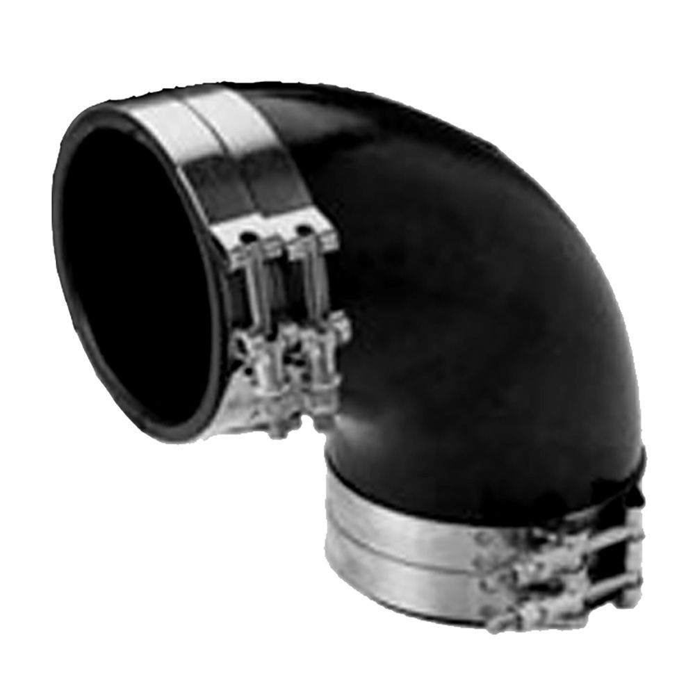 Trident Marine 6" ID 90-Degree EPDM Black Rubber Molded Wet Exhaust Elbow w/4 T-