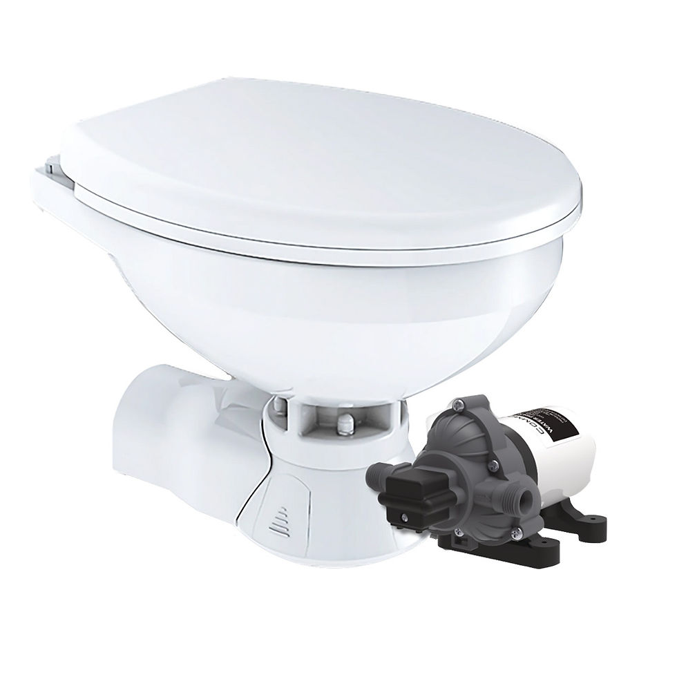 Commodore Quiet Flush Electric Toilet - Rear Macerator - Raw Water Pump - Regula