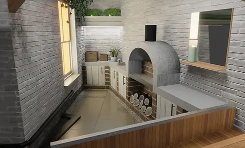BBQ outdoor kitchen in small london courtyard