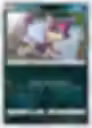 a pokemon card features purple cat purrloin running in a cafe looking back mischeviously